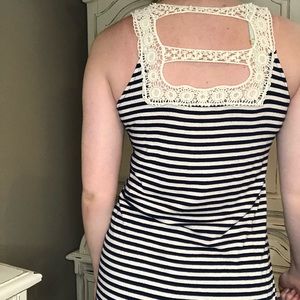 💐Lace Strap High-Low Striped Tank Top
